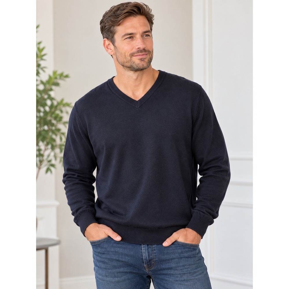 J.Crew Mens XL Navy Blue 100% Merino Wool V-Neck Lightweight Knit Sweater